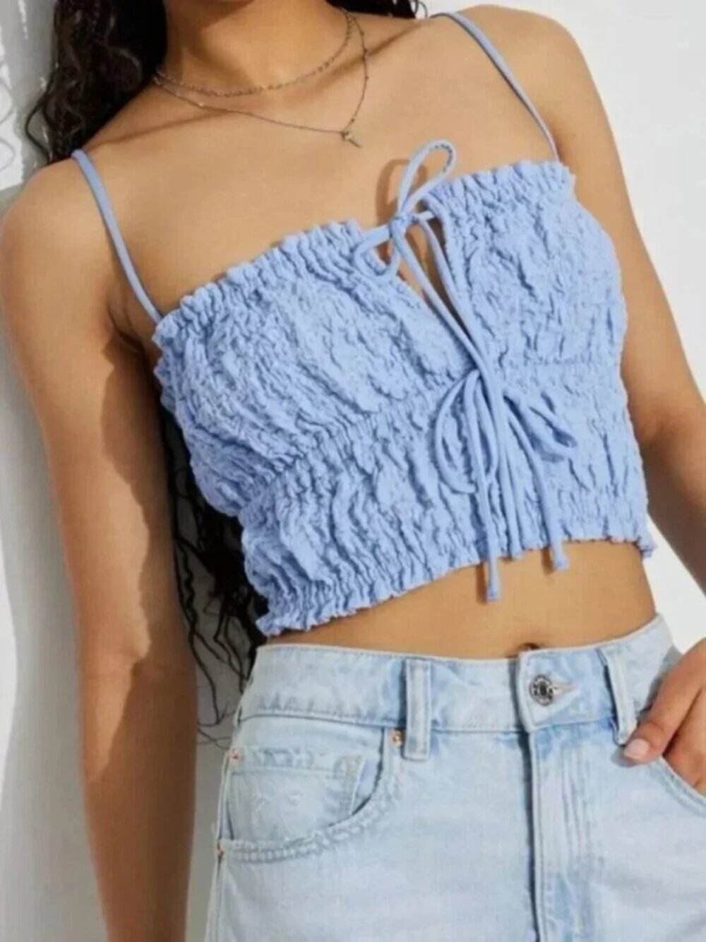 NWT Scrunch Knit Tie Front Cami Serenity Blue